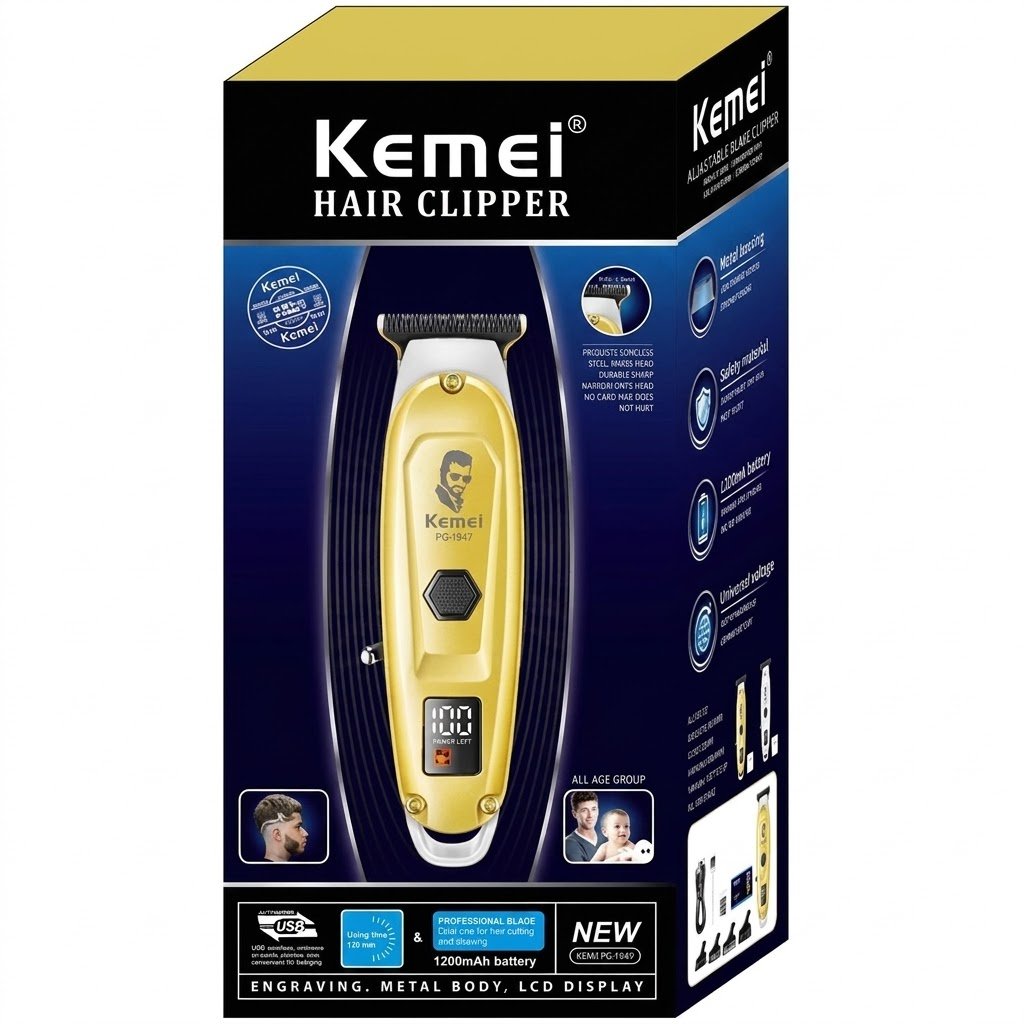 Tondeuse À Cheveux Sans Fil LCD USB Kemei KM-PG1947 - الصورة 3