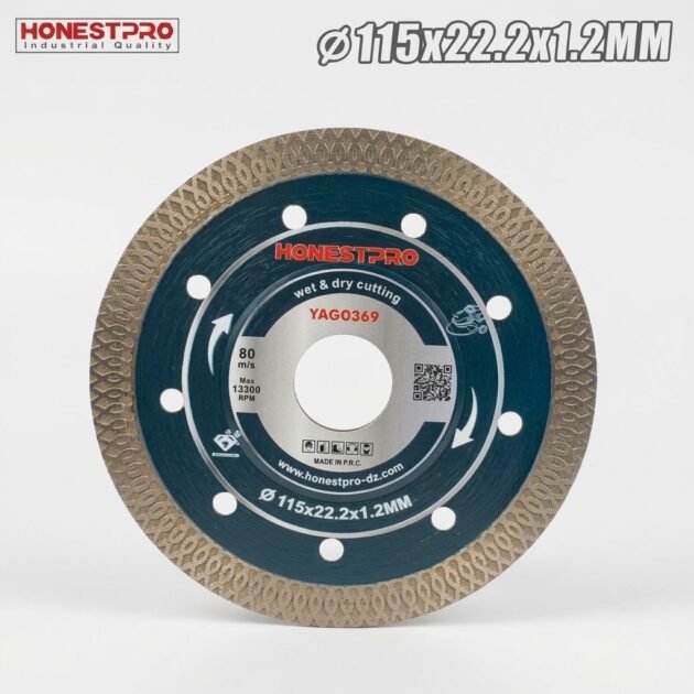 Disque diamant multifonction 115 x 22,2 mm épaisseur 1.2mm HONESTPRO YAG0369