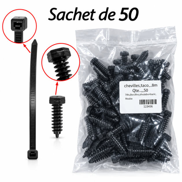 Lot de 50 Chevilles à Visser 8mm avec Colliers de Serrage