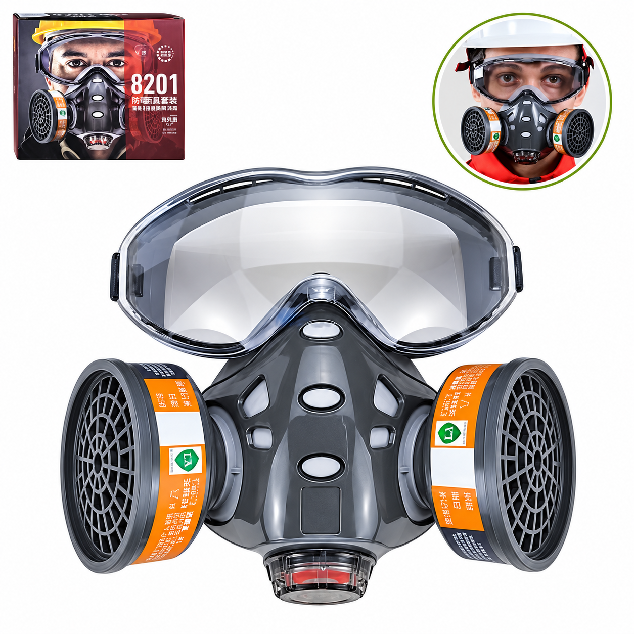 Masque de protection gaz,vapeur, particules avec lunette 2 filtres au gel de silice ASL8201