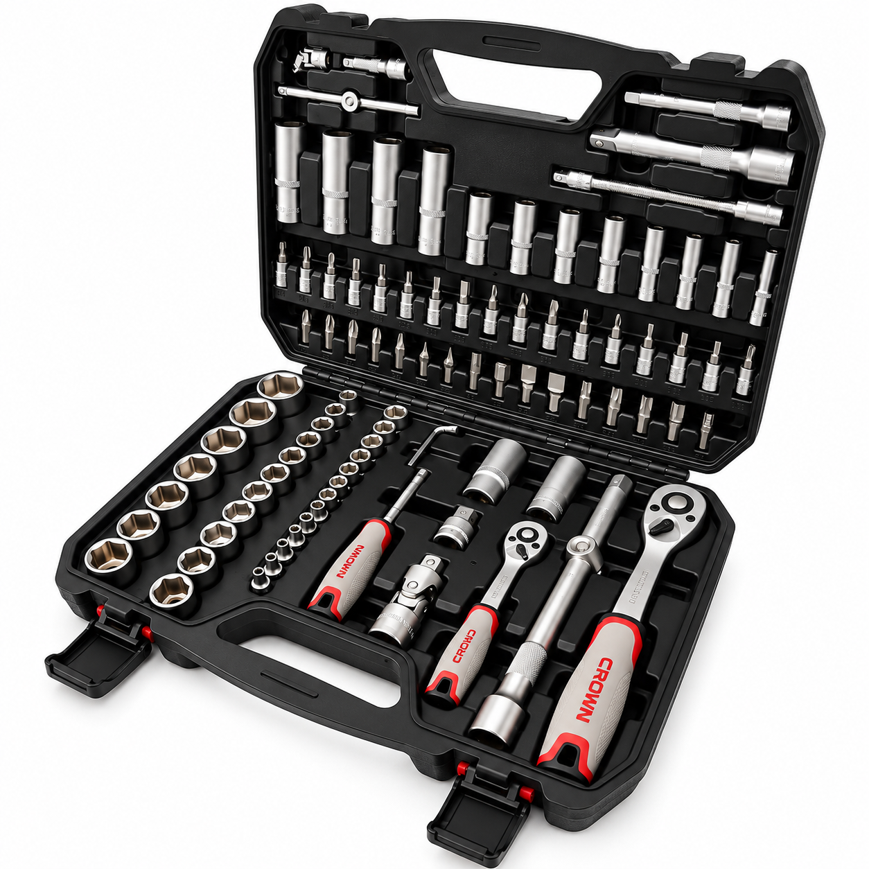 Caisse à outils mécanique douilles et cliquets 1/2” 1/4” 94 pièces CROWN CPHSW-XE94BA - الصورة 2