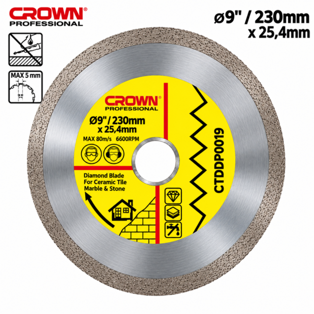 Disque de découpe diamanté 230x25,4mm CROWN CTDDP0019