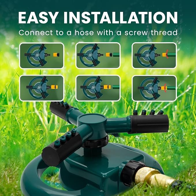 Arroseur automatique pour pelouse avec rotation à 360° et 3 bras pour l'arrosage des plantes, fleurs et légumes - الصورة 3