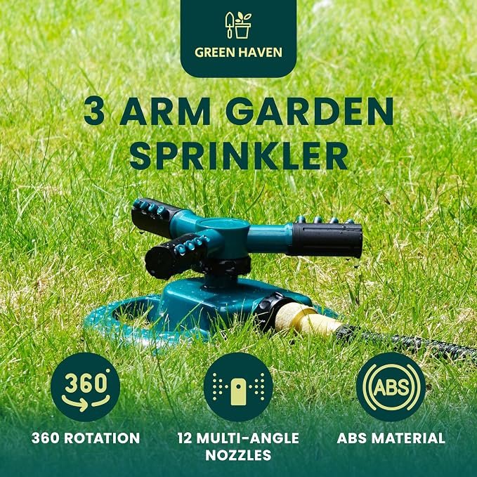 Arroseur automatique pour pelouse avec rotation à 360° et 3 bras pour l'arrosage des plantes, fleurs et légumes - الصورة 2