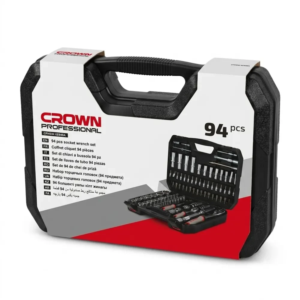Caisse à outils mécanique douilles et cliquets 1/2” 1/4” 94 pièces CROWN CPHSW-XE94BA - الصورة 3