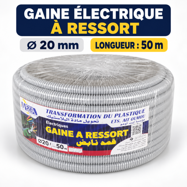 Gaine électrique annelée à ressort 50m 20Ø