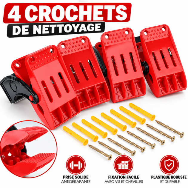 Lot de 4 pinces pour tapis de nettoyage et lavage