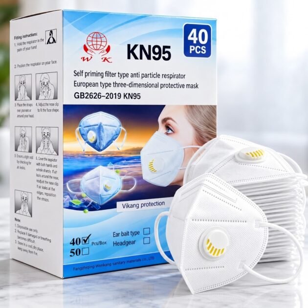 Lot de 40 Masques facial jetable avec valve respiratoire, protection de la bouche et du nez KN95