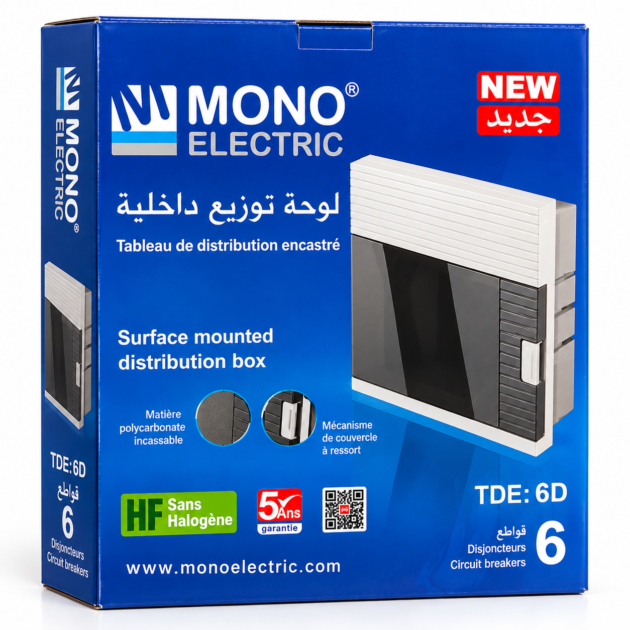 Tableau de Distribution Encastré MONO ELECTRIC 6 Disjoncteurs TDE-6D