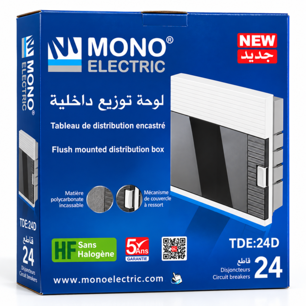 Tableau de Distribution Encastré MONO ELECTRIC 24 Disjoncteurs TDE-24D