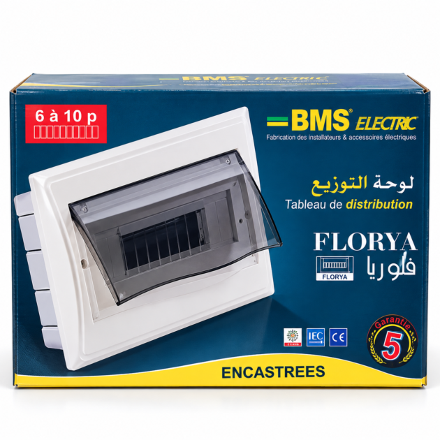 Tableau de Distribution Encastré FLORYA 6 à 10 Modules – BMS ELECTRIC