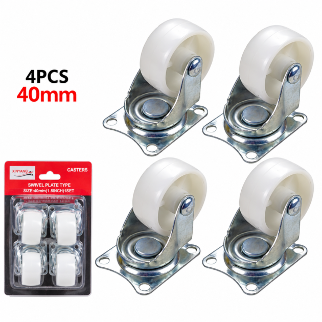 Jeu de 4 roues plaques pivotantes blanc 40mm en pp
