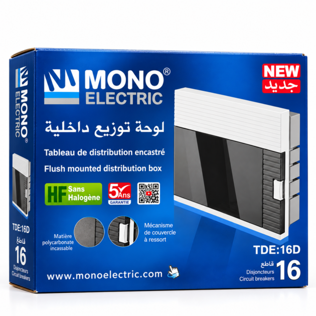 Tableau de Distribution Encastré MONO ELECTRIC 16 Disjoncteurs TDE-16D
